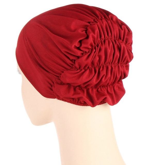 Folds muslim women elastic tie jersey hijab underscarf caps soft cotton head wrap turban bonnet islamic headscarf turbante