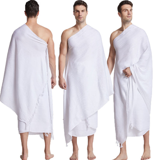 2PCS Arab Muslim Hajj Ihram Umrah Towel Men Prayer Shawl Pilgrimage Ramadan Islamic Mecca Turkish Towel Worship Hajj Costume