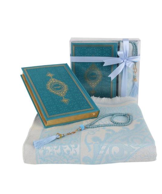 Arabic Quran Islamic Gift English Thermo Leather Umrah Gift Quran Set Prayer Rug Pearl Rosary Prayer Beads Sajjadah Salah Mat