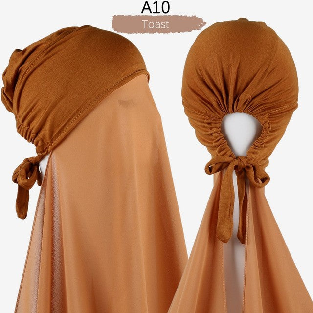 Inner Headband Scarf Women Cap Bonnet instant Chiffon Hijab Shawl Head Scarf Underscarf Caps Cover Headwrap Turbante