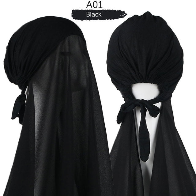 Inner Headband Scarf Women Cap Bonnet instant Chiffon Hijab Shawl Head Scarf Underscarf Caps Cover Headwrap Turbante