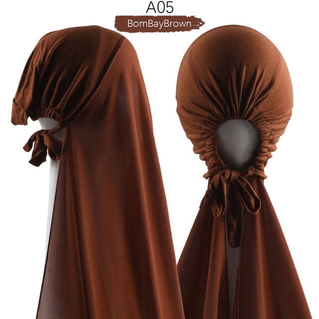 Inner Headband Scarf Women Cap Bonnet instant Chiffon Hijab Shawl Head Scarf Underscarf Caps Cover Headwrap Turbante