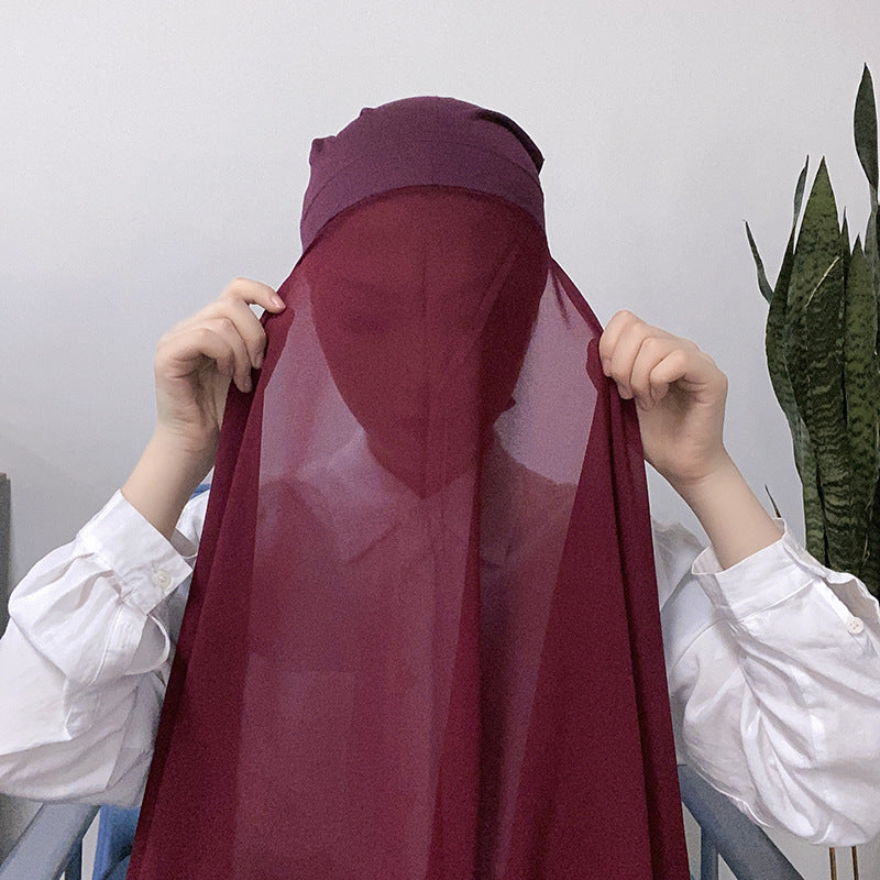 Hijab With Undercap Attached Muslim Fashion Hijab For Women Headscarves Hijab Scarf With Bonnet Cap Islam Chiffon Headwrap