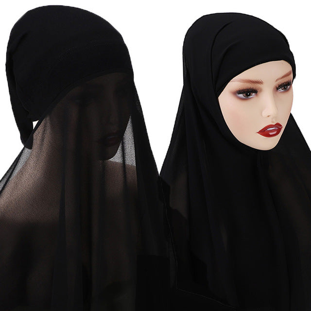 Hijab With Undercap Attached Muslim Fashion Hijab For Women Headscarves Hijab Scarf With Bonnet Cap Islam Chiffon Headwrap