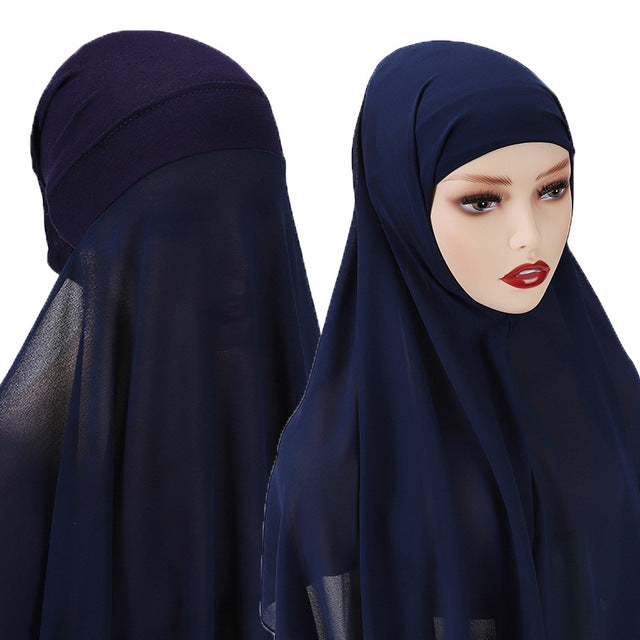 Hijab With Undercap Attached Muslim Fashion Hijab For Women Headscarves Hijab Scarf With Bonnet Cap Islam Chiffon Headwrap