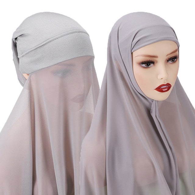 Hijab With Undercap Attached Muslim Fashion Hijab For Women Headscarves Hijab Scarf With Bonnet Cap Islam Chiffon Headwrap
