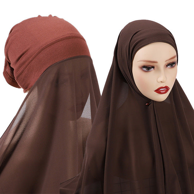 Hijab With Undercap Attached Muslim Fashion Hijab For Women Headscarves Hijab Scarf With Bonnet Cap Islam Chiffon Headwrap