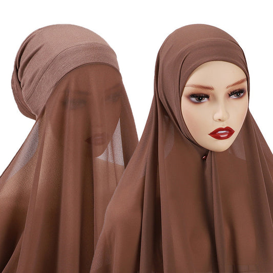 Hijab With Undercap Attached Muslim Fashion Hijab For Women Headscarves Hijab Scarf With Bonnet Cap Islam Chiffon Headwrap