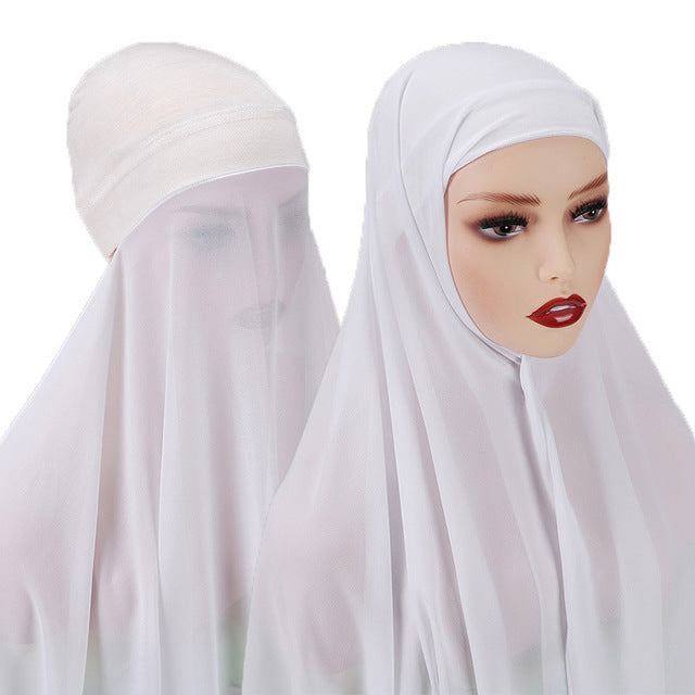 Hijab With Undercap Attached Muslim Fashion Hijab For Women Headscarves Hijab Scarf With Bonnet Cap Islam Chiffon Headwrap