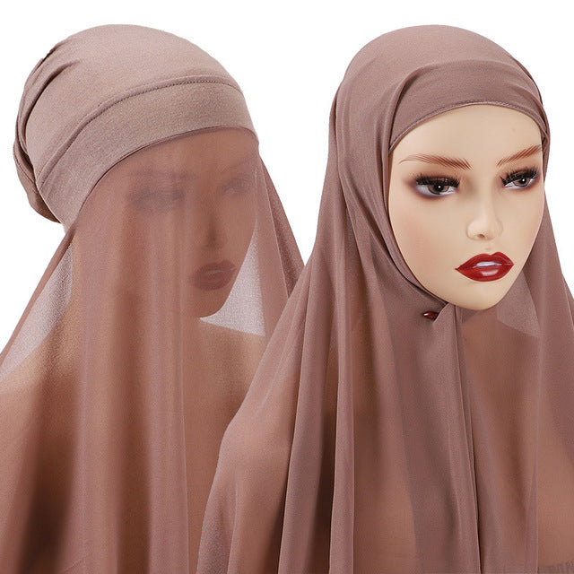 Hijab With Undercap Attached Muslim Fashion Hijab For Women Headscarves Hijab Scarf With Bonnet Cap Islam Chiffon Headwrap