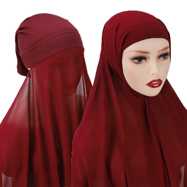 Hijab With Undercap Attached Muslim Fashion Hijab For Women Headscarves Hijab Scarf With Bonnet Cap Islam Chiffon Headwrap