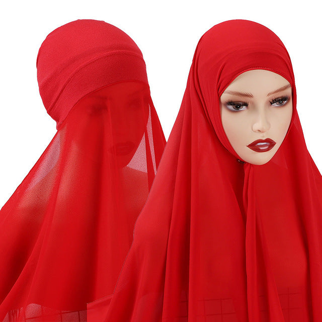Hijab With Undercap Attached Muslim Fashion Hijab For Women Headscarves Hijab Scarf With Bonnet Cap Islam Chiffon Headwrap