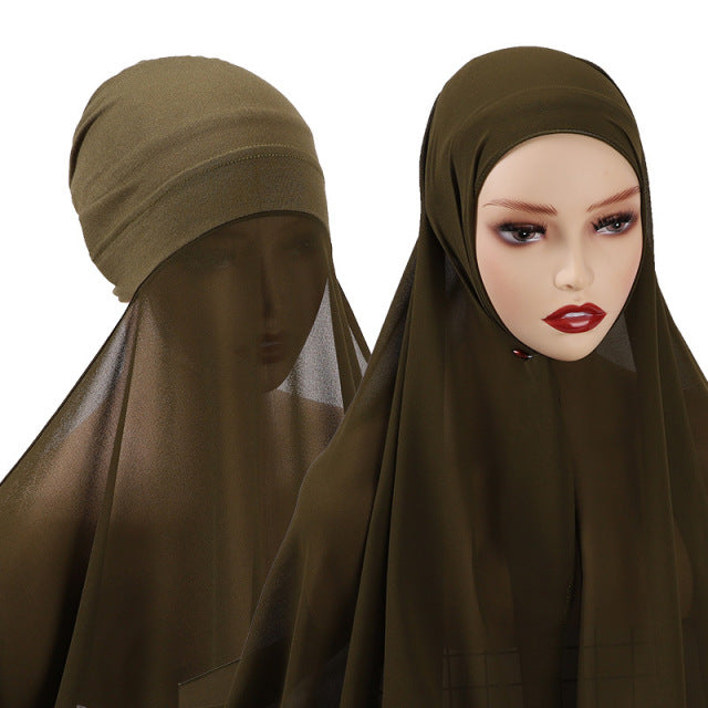 Hijab With Undercap Attached Muslim Fashion Hijab For Women Headscarves Hijab Scarf With Bonnet Cap Islam Chiffon Headwrap