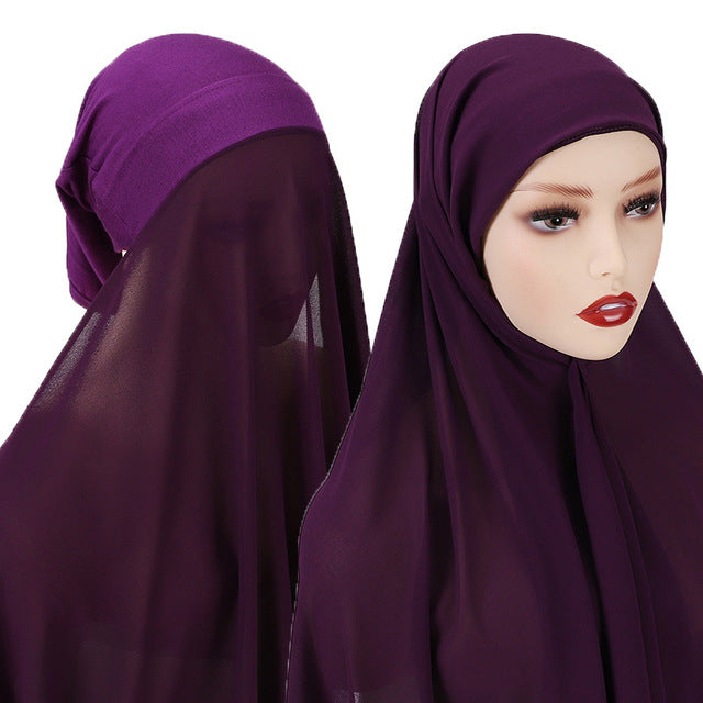 Hijab With Undercap Attached Muslim Fashion Hijab For Women Headscarves Hijab Scarf With Bonnet Cap Islam Chiffon Headwrap