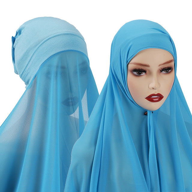 Hijab With Undercap Attached Muslim Fashion Hijab For Women Headscarves Hijab Scarf With Bonnet Cap Islam Chiffon Headwrap