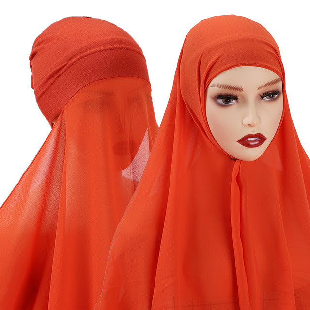 Hijab With Undercap Attached Muslim Fashion Hijab For Women Headscarves Hijab Scarf With Bonnet Cap Islam Chiffon Headwrap