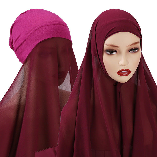 Hijab With Undercap Attached Muslim Fashion Hijab For Women Headscarves Hijab Scarf With Bonnet Cap Islam Chiffon Headwrap