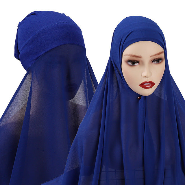 Hijab With Undercap Attached Muslim Fashion Hijab For Women Headscarves Hijab Scarf With Bonnet Cap Islam Chiffon Headwrap