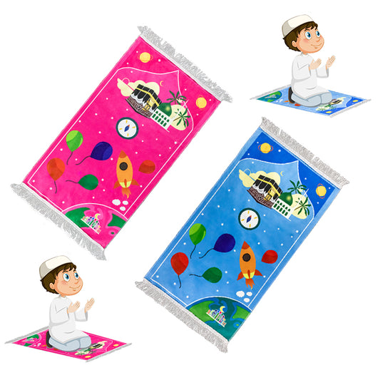 Kids Muslim Kids Prayer Mat Soft Islam Prayer Rug with Kaaba Eid Gift Tapis de priere