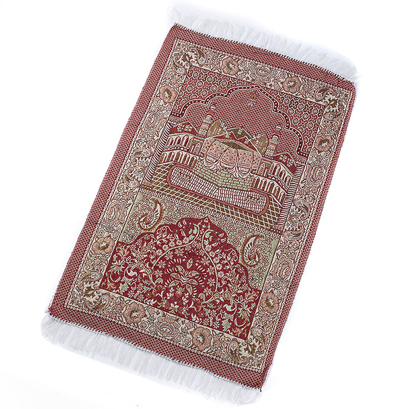 Red carpet mosque gold silk Muslim prayer blanket bedroom living room carpet soft tassel tapestry Islamic worship blanket carpet