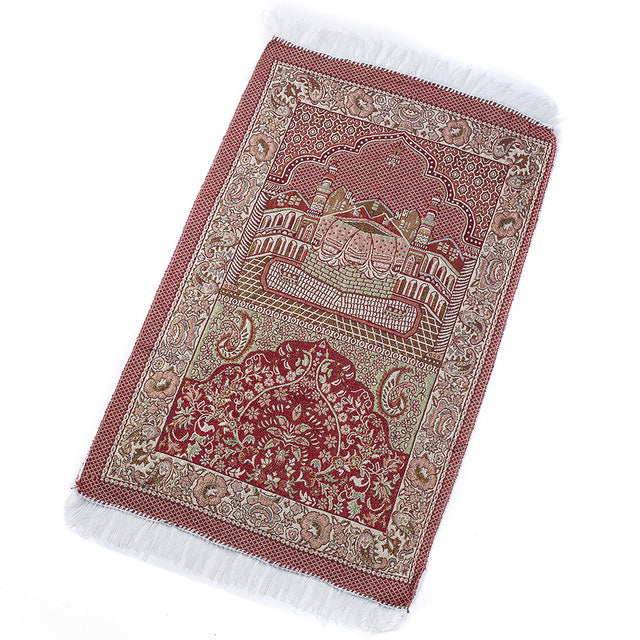 Red carpet mosque gold silk Muslim prayer blanket bedroom living room carpet soft tassel tapestry Islamic worship blanket carpet