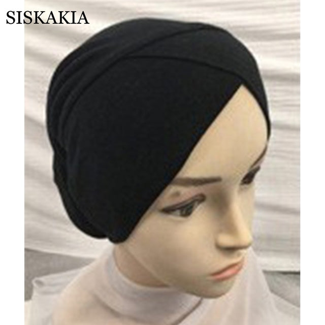 Pure Cotton Forehead Cross Inner Hijabs for Women Muslim Solid Color Wrap Head Turbans Islamic National Headscarf Bottoming Cap