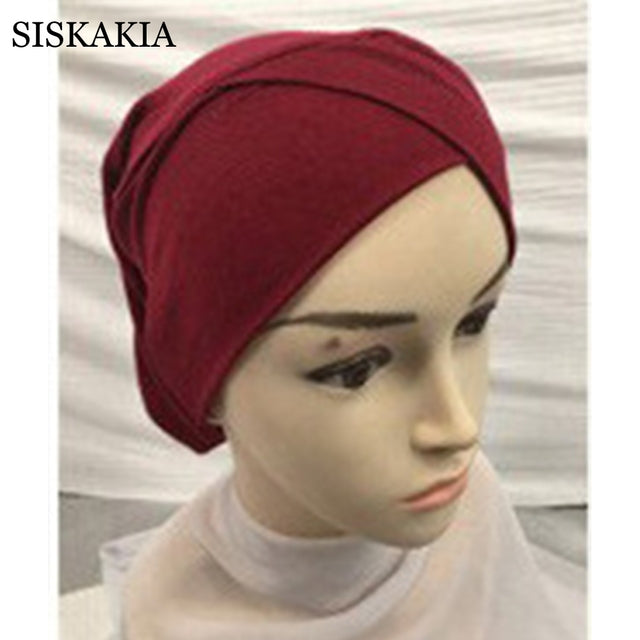 Pure Cotton Forehead Cross Inner Hijabs for Women Muslim Solid Color Wrap Head Turbans Islamic National Headscarf Bottoming Cap