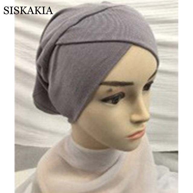 Pure Cotton Forehead Cross Inner Hijabs for Women Muslim Solid Color Wrap Head Turbans Islamic National Headscarf Bottoming Cap