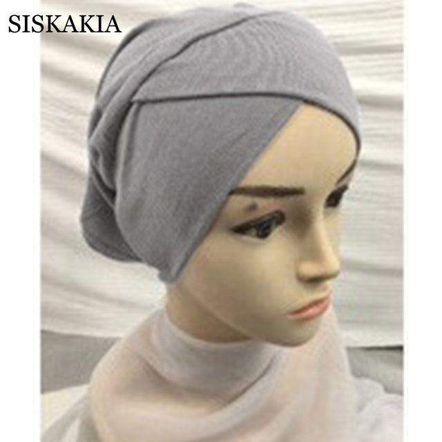 Pure Cotton Forehead Cross Inner Hijabs for Women Muslim Solid Color Wrap Head Turbans Islamic National Headscarf Bottoming Cap