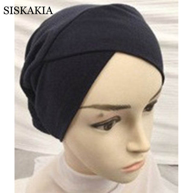 Pure Cotton Forehead Cross Inner Hijabs for Women Muslim Solid Color Wrap Head Turbans Islamic National Headscarf Bottoming Cap