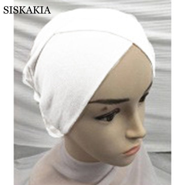 Pure Cotton Forehead Cross Inner Hijabs for Women Muslim Solid Color Wrap Head Turbans Islamic National Headscarf Bottoming Cap