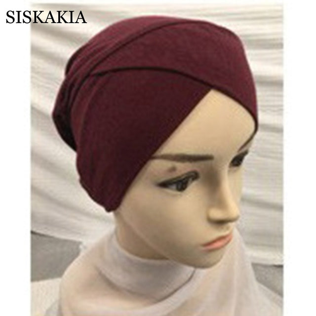 Pure Cotton Forehead Cross Inner Hijabs for Women Muslim Solid Color Wrap Head Turbans Islamic National Headscarf Bottoming Cap
