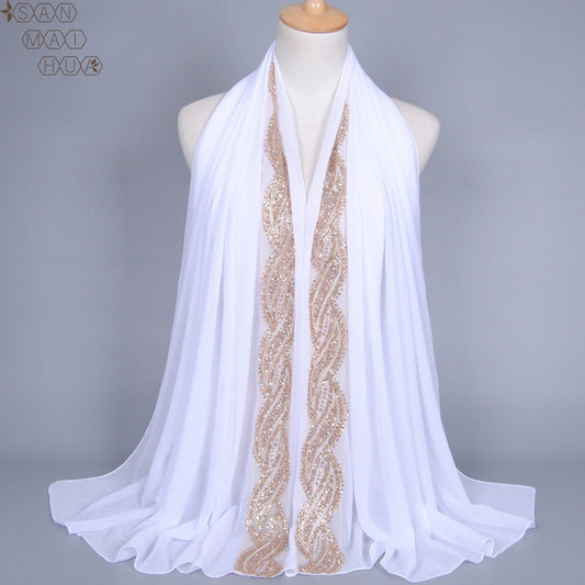 80*170cm malaysia women muslim chiffon hijab scarf with diamonds femme musulman glitter headscarf islamic hijab shawls wraps