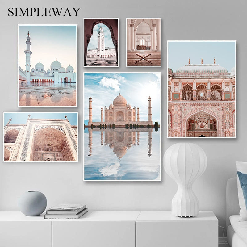Islamic Architecture Wall Art Painting Mosque Temple Canvas Muslim Canvas Poster Landscape Print Allah Religion Decor Picture
