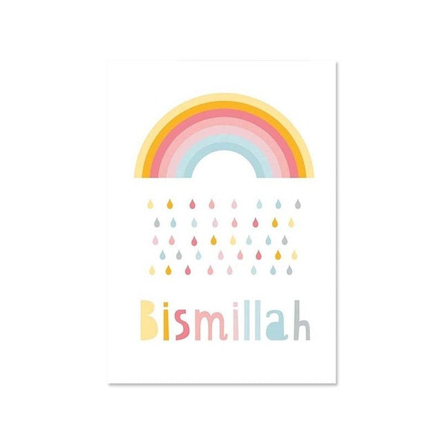 Bismillah Inshaallah Islamic Pictures Rainbow Cloud Nursery Decor Canvas Painting Wall Art Poster and Print Kids Room Home Decor