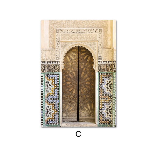 Islamic Architecture Morocco Door Vintage Poster Quotes Canvas Print Modern Religion Muslim Art Painting Wall Decoration Picture