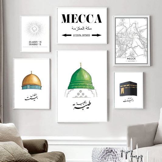 Mecca Mosque Islamic Muslim Landscape Wall Art Canvas Painting Nordic Posters And Prints Wall Pictures For Living Room Decor