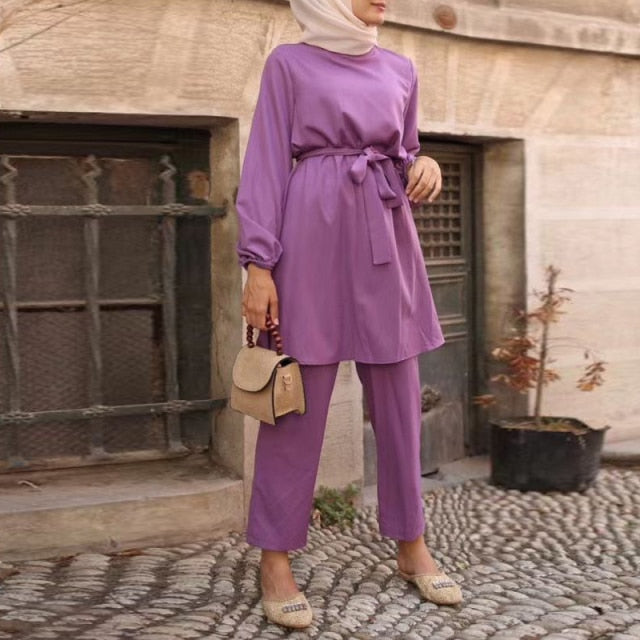 Eid Mubarek Abaya Turkey Hijab Two-piece Muslim Sets Dress Caftan Kaftans Islamic Clothing Abayas For Women Musulman Ensembles