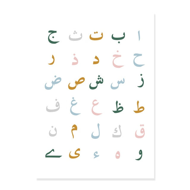 Cartoon Green Rainbow Arabic Alphabet Islamic Nursery Posters Canvas Paintings Wall Art Prints Pictures Kids Room Decorative