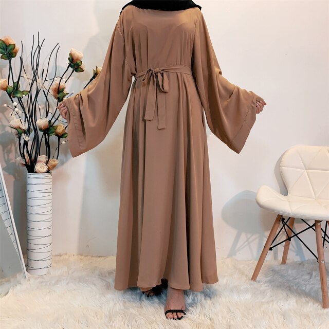 Women Muslim Maxi Abaya Dress Loose Nidha Long Sleeves Solid Color Dubai Turkey Islam Clothes Caftan Robe Modest Gown Elegance