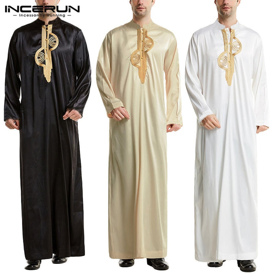 Men Muslim Islamic Kaftan Arabic Embroidery Long Sleeve Stand Collar Robes Vintage Dubai Caftan Men Jubba Thobe S-5XL INCERUN