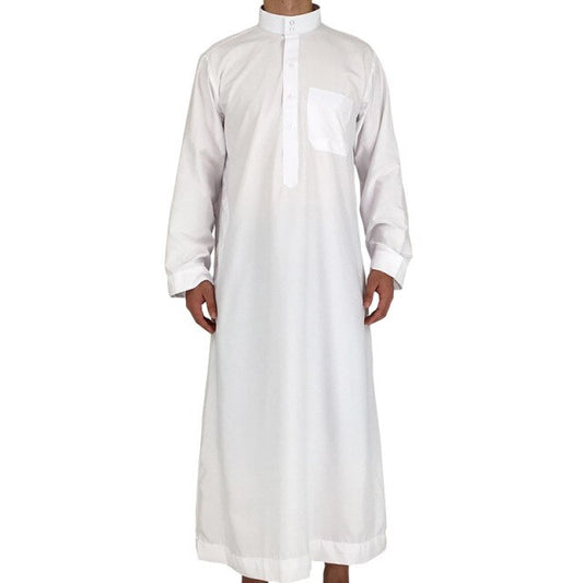 White Long Sleeve Islamic Men Clothing Jubba Thobe Abaya Dubai Saudi Arabia Traditional Ramadan Kurta Eid Arab Robes