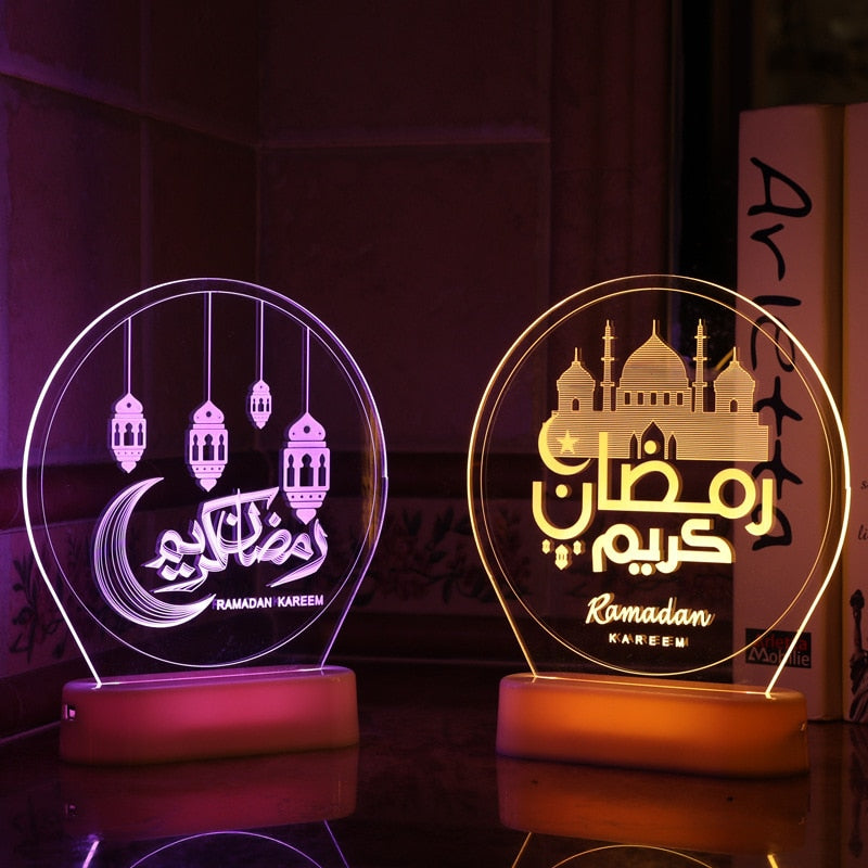 Eid Mubarak Acrylic LED Lights Ramadan Kareem Ramadan Decor for Home Ramadan Mubarak Eid Al Adha Islamic Muslim Party Decor