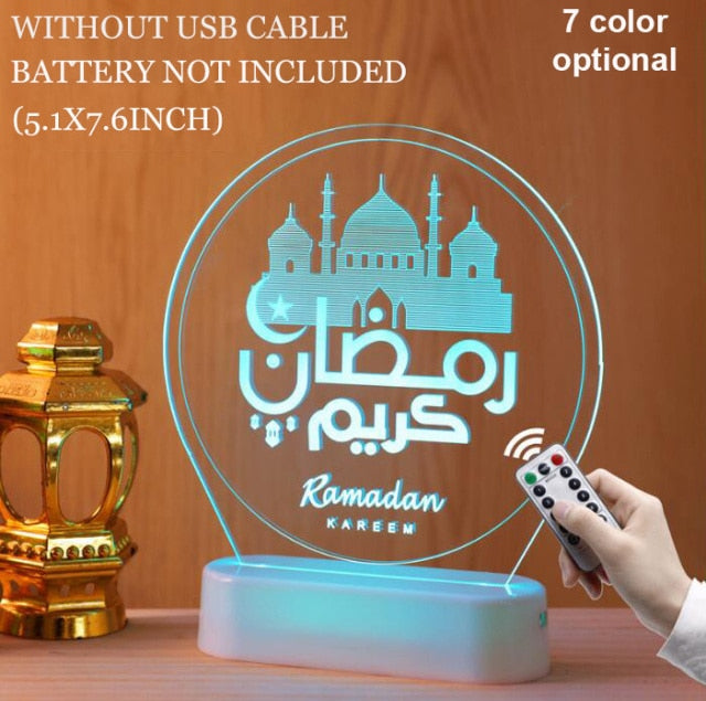 Eid Mubarak Acrylic LED Lights Ramadan Kareem Ramadan Decor for Home Ramadan Mubarak Eid Al Adha Islamic Muslim Party Decor