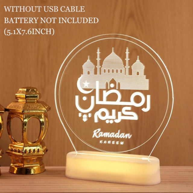 Eid Mubarak Acrylic LED Lights Ramadan Kareem Ramadan Decor for Home Ramadan Mubarak Eid Al Adha Islamic Muslim Party Decor