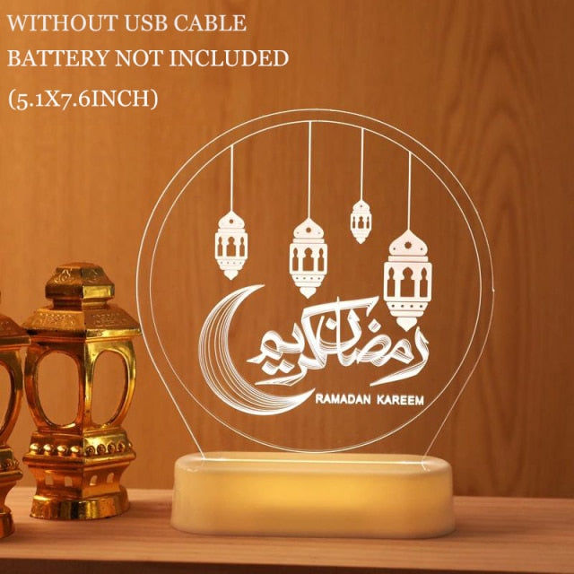 Eid Mubarak Acrylic LED Lights Ramadan Kareem Ramadan Decor for Home Ramadan Mubarak Eid Al Adha Islamic Muslim Party Decor