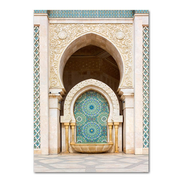 Islamic Morocco Door Canvas Print Poster Muslim Mosque Religion Casablanca Palace Vintage Architecture Painting Wall Art Picture