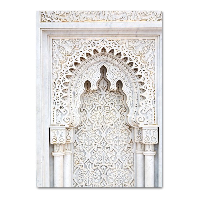 Islamic Morocco Door Canvas Print Poster Muslim Mosque Religion Casablanca Palace Vintage Architecture Painting Wall Art Picture