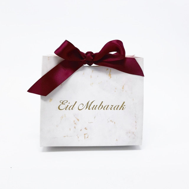 Eid Mubarak Candy Box Set Marble Paper Gift Bag  ，Party Favor Gift Box, Muslim Islamic Party Supplies