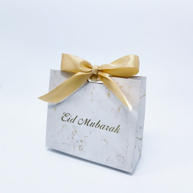 Eid Mubarak Candy Box Set Marble Paper Gift Bag  ，Party Favor Gift Box, Muslim Islamic Party Supplies